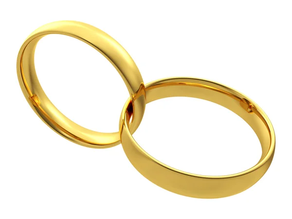 Два золотых обручальных кольца на белом фоне — стоковое фото