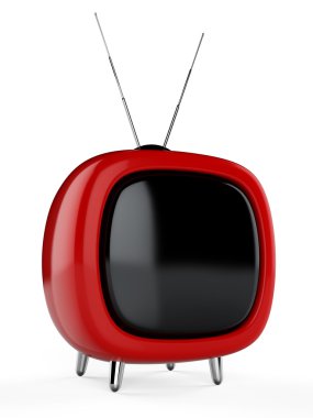 retro TV'yi bir kırmızısı. 3D görüntü. izole beyaz arka plan.