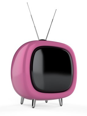 bir retro televizyon pembe. 3D görüntü. izole beyaz arka plan.