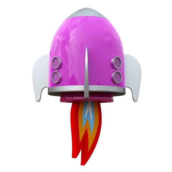 3D illustration of cartoon rocket over white background — Stock Photo, Image