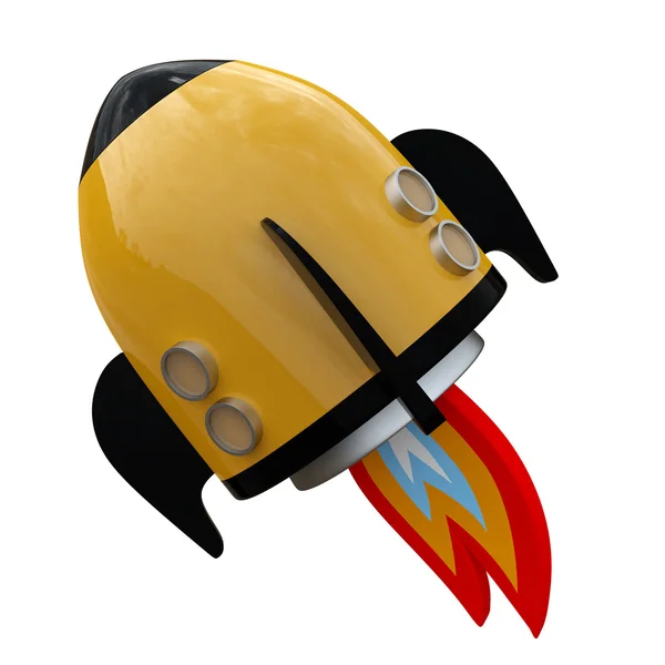 3D illustration of cartoon rocket over white background — Stock Photo, Image