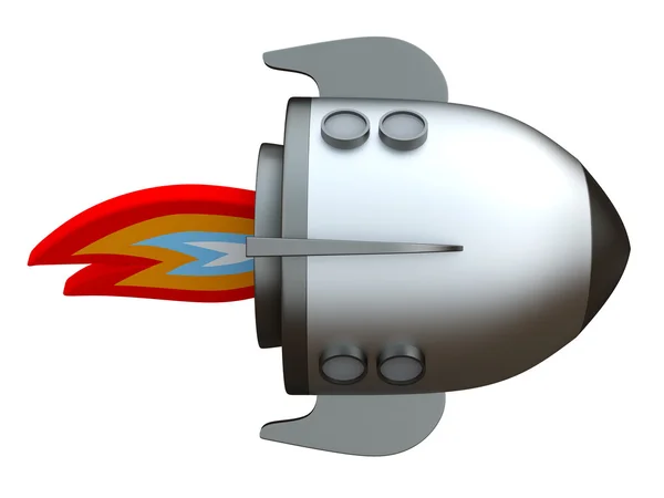 3D illustration of cartoon rocket over white background — Stock Photo, Image