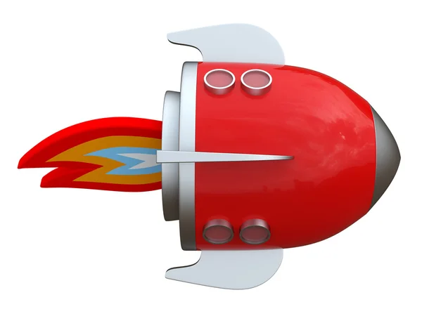 3D illustration of cartoon rocket over white background — Stock Photo, Image