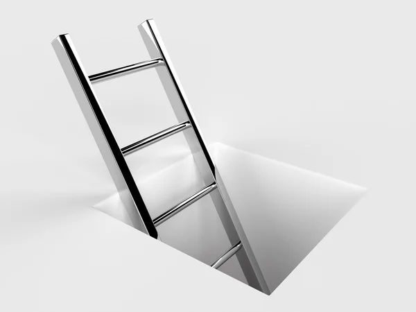 3D illustratie van ladder in vierkant gat op witte achtergrond — Stockfoto