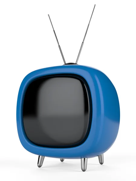 Blauwe een retro de tv. 3D-beeld. geïsoleerde witte achtergrond. — Stockfoto
