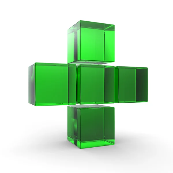 3D plus icon in green on isolated white background. 3D cross Icon — Stock Photo, Image