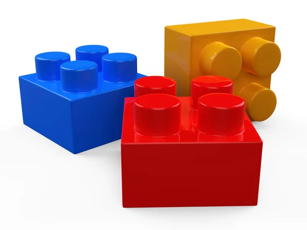 Blocs de jouets en plastique coloré 3D. Fond blanc isolé . — Photo