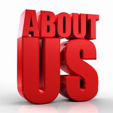 Hakkımızda 3D beyaz arka plan üzerinde metin