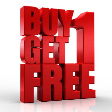 3D Buy 1Get 1 Free text on white background
