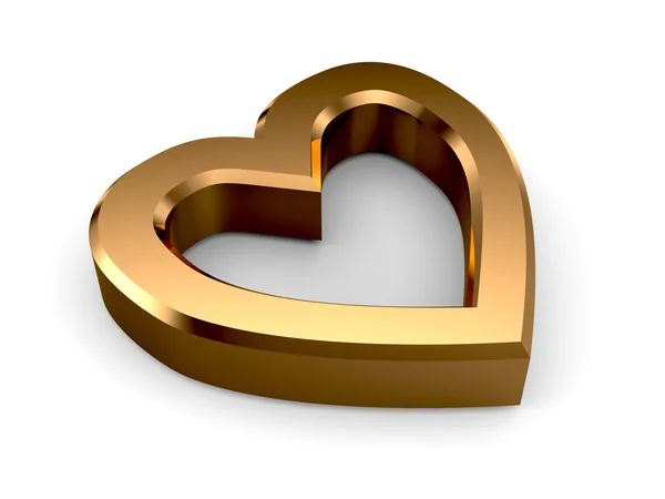 3D złote serce kształcie ramki na białym tle. — Zdjęcie stockowe