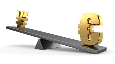 3D euro ve yen tahterevalli üzerinde