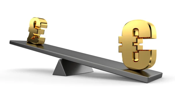 3d Euro and Yen on seesaw — Stock Photo, Image