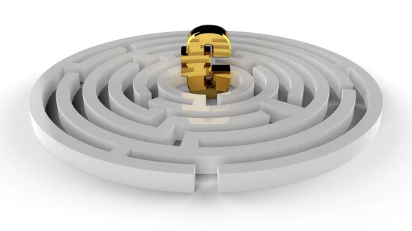 3d golden euro symbol in the labyrinth center. — Stock Photo, Image