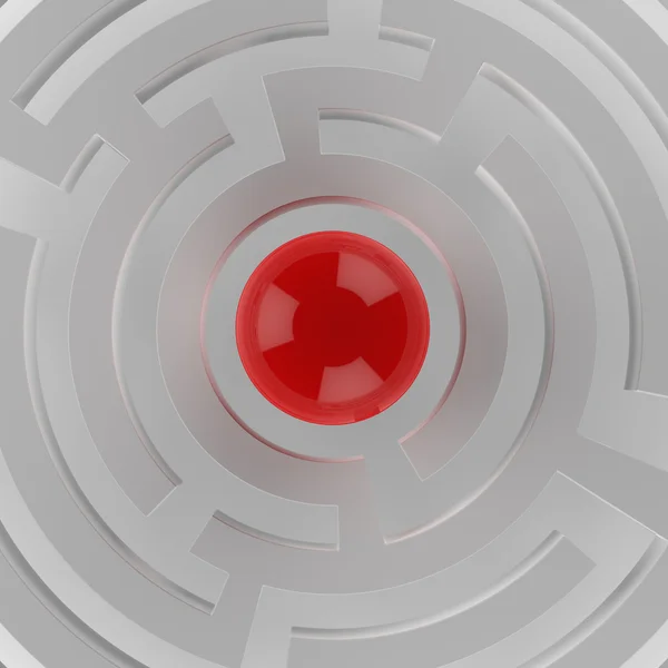 3D rote Kugel im Labyrinthzentrum — Stockfoto