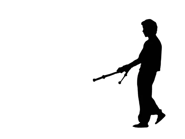 şovunu gerçekleştiren beyaz zemin üzerine izole hokkabaz