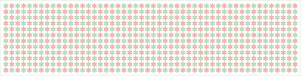 Line pine leaves green and red color on white paper snow Pattern for background copy write postcard Christmas day, greeting card, textile Fabric