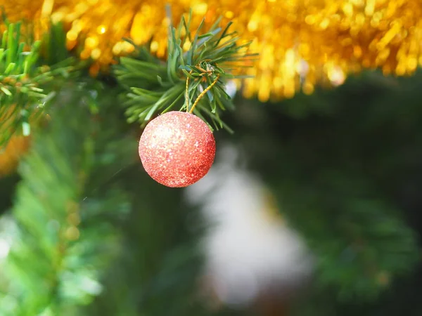 Decorado Decoraciones Árboles Verdes Navidad Tienen Caja Regalo Oro Bola —  Fotos de Stock