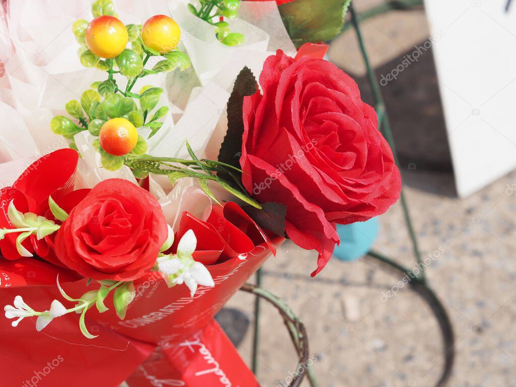 red rose flower beautiful bouquet artificial Handmade background
