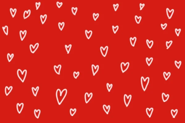 White Line Draw Red Heart Icon Paper Red Background Hand — Stock Photo, Image