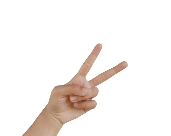 Κοντινό Ασιατικό Θηλυκό Χέρι Χειρονομία Ψαλίδι Νούμερο Δύο Νικηφόρα Χειρονομία — Φωτογραφία Αρχείου