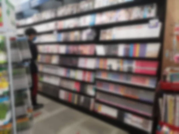 Blurred Books Arranged Shelves Bookshelf Shop Library Background — Stockfoto