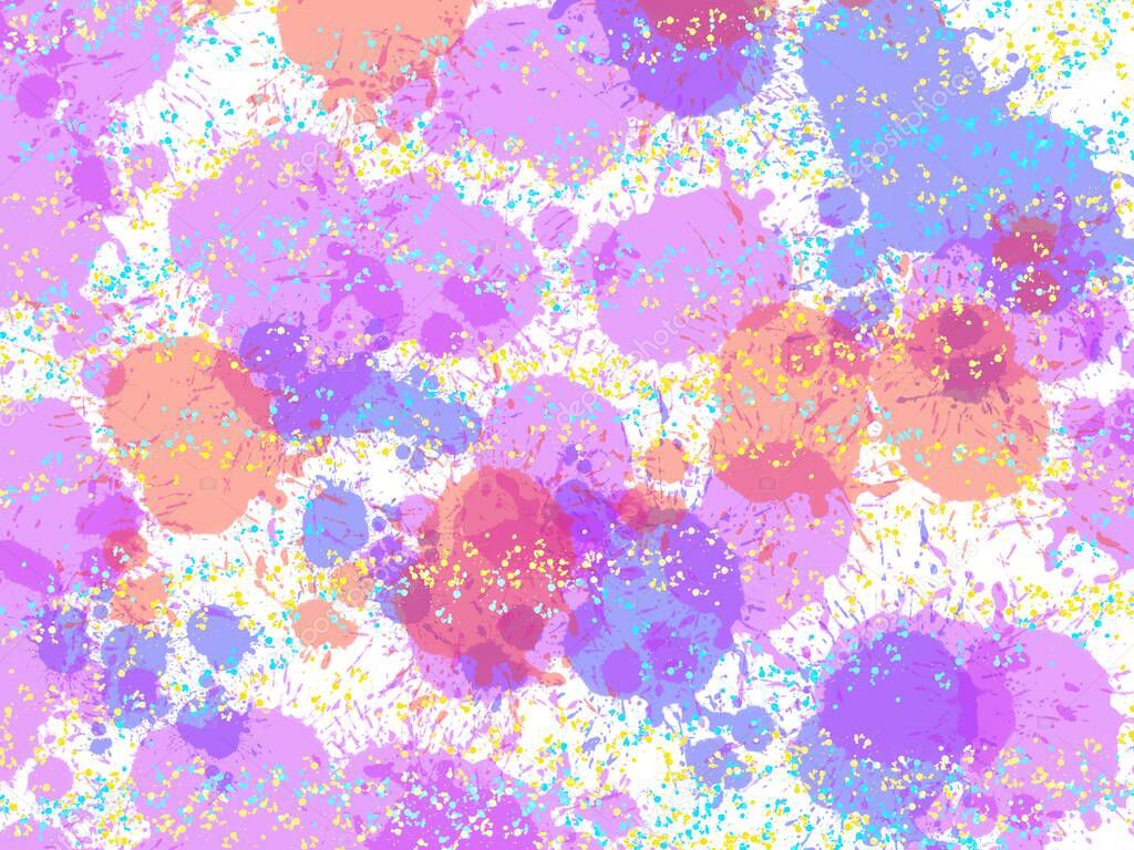dot spread blue, violet orange color Paint suffuse on white paper background abstract artwork Contemporary arts, Artistic paper, space for frame copy write postcard