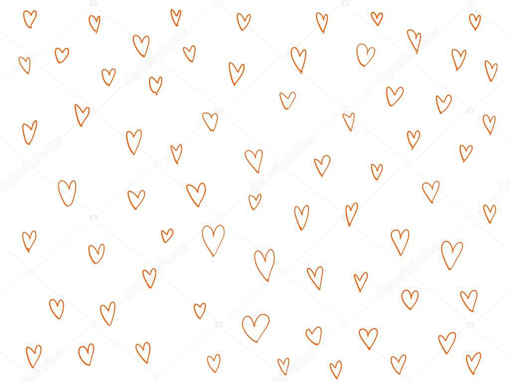 Red orange color line draw around red heart icon on paper white background, hand draw shape symbol love, design elements isolated for love wedding, valentine day, mother day, copy text card, illustration