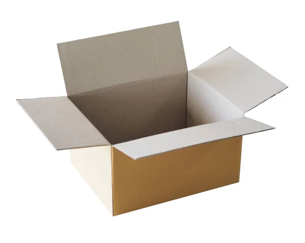 Caja Papel Marrón Vacía Sobre Fondo Blanco Para Mostrar Producto — Foto de Stock