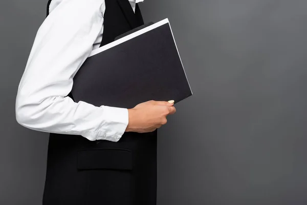 Cropped View Businesswoman Holding Paper Folder Isolated Grey — Stock Photo, Image