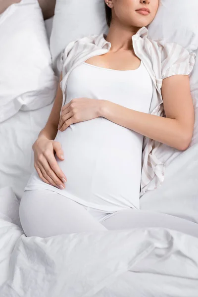 Cropped View Pregnant Woman Bed — Stock Photo, Image