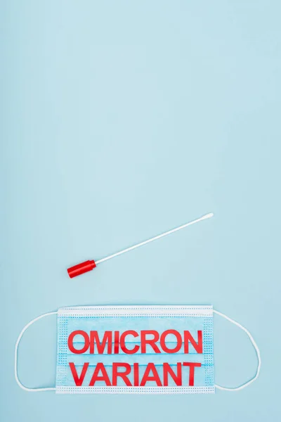 Top View Swab Test Medical Mask Red Omicron Variant Lettering — Stock Photo, Image