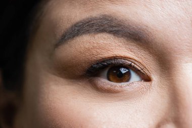 partial view of asian woman looking at camera, eye care concept