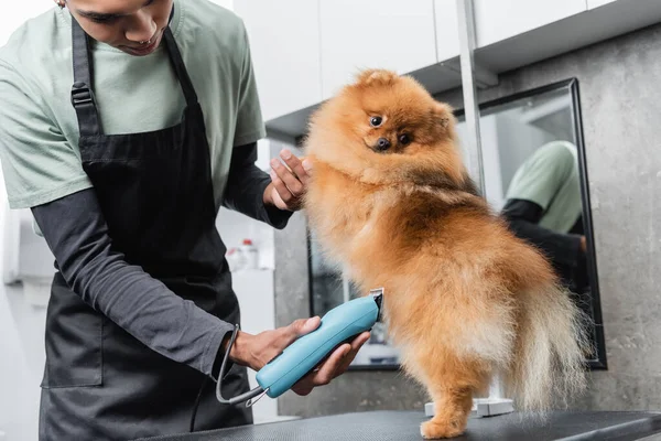 Afro-Amerikan kuaförünün kuaförde tükürük budaması.