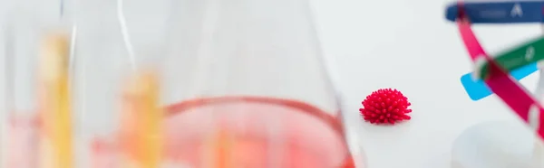 Red Coronavirus Bacteria Bio Laboratory Blurred Foreground Banner — Stock Photo, Image