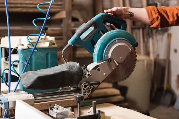 Partial View Joiner Miter Saw Carpentry Workshop — Stock Photo, Image