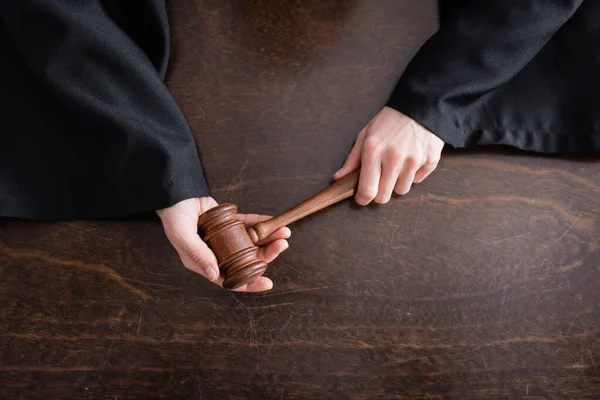 Top View Cropped Judge Holding Gavel — Stock Photo, Image