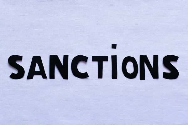 Top View Sanctions Paper Lettering White Background War Ukraine Concept — Stock Photo, Image