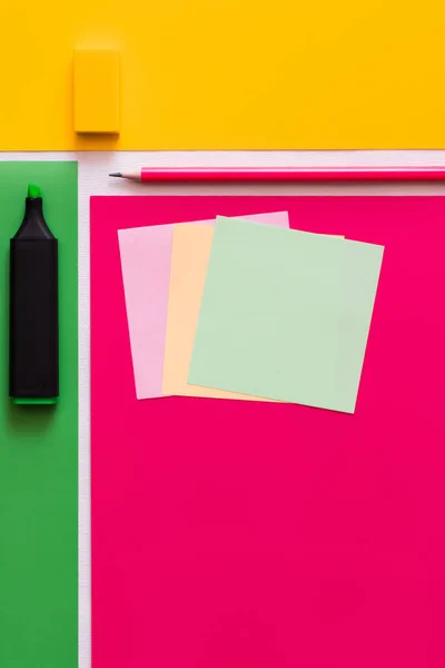 Top View Stationery Paper Notes Colorful Background — 스톡 사진