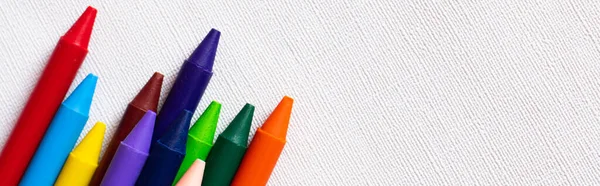 Top View Set Colorful Crayons Textured White Background Banner — 스톡 사진