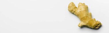 Top view of ripe ginger on white background, banner  clipart