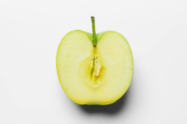 Top view of organic green apple on white background