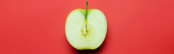 Top View Cut Green Apple Red Background Banner — Photo