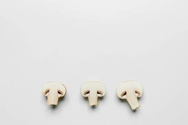 Top View Cut Mushrooms White Background Copy Space — Stock Photo, Image