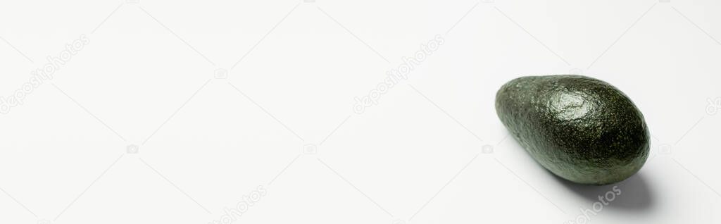 Fresh green avocado on white background, banner 