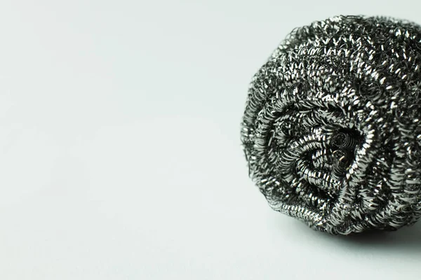 Close View Metal Wire Scourer Grey Background Copy Space — Stock Photo, Image