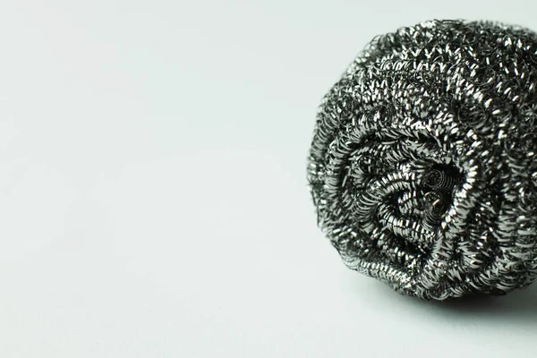 Close View Metal Wire Scourer Grey Background Copy Space — Zdjęcie stockowe