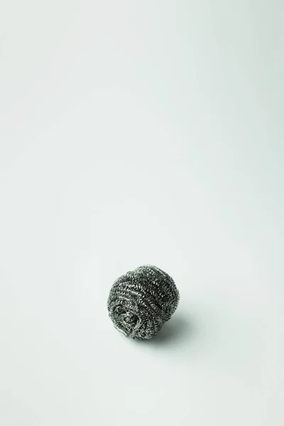 Stainless Steel Scourer Grey Background Copy Space — Foto Stock