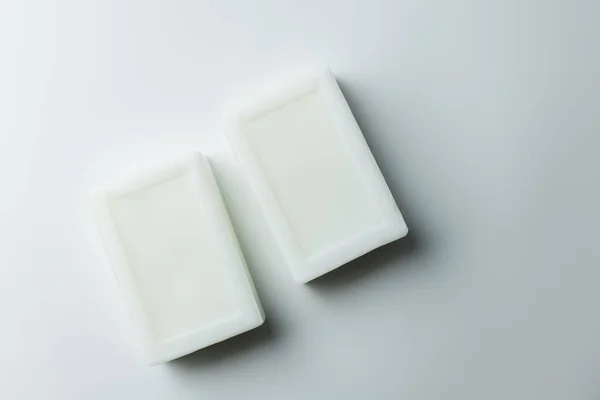 Top View White Cleansing Soap Grey Background — Stock Photo, Image