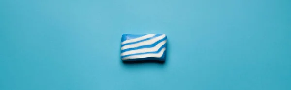 Top View Blue White Bath Soap Blue Background Banner — Stock Photo, Image