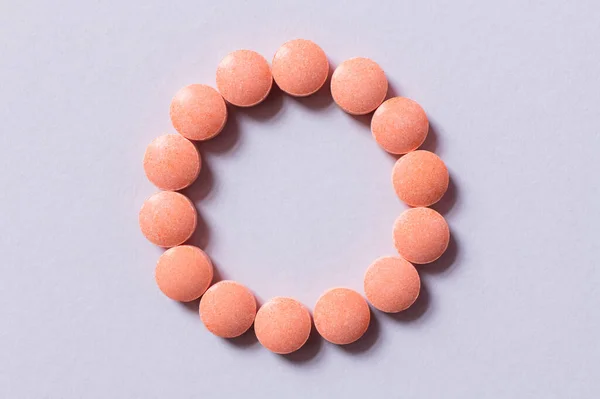 Top View Pink Pills Shape Circle White — Stock Fotó